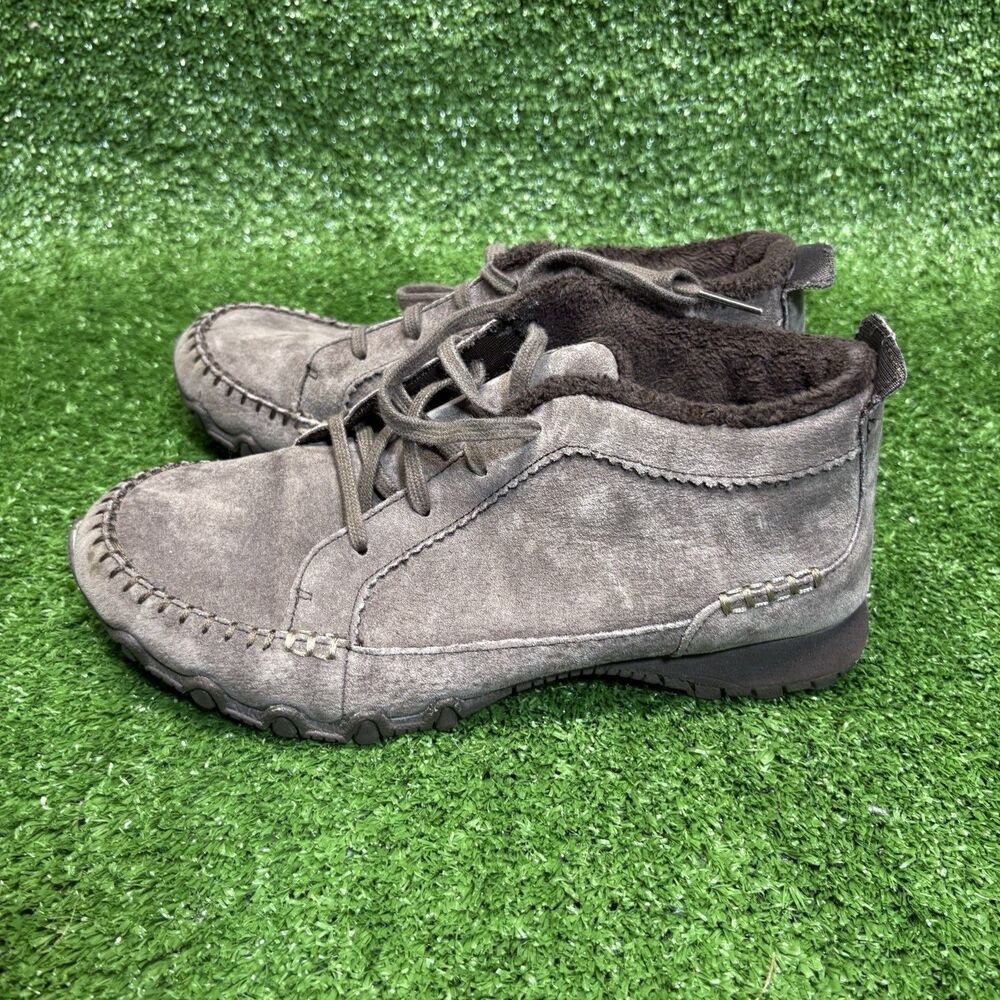 Skechers Bikers Lineage Chukka Boots Women Size 7.5 Brown Suede Moc Toe Lace Up